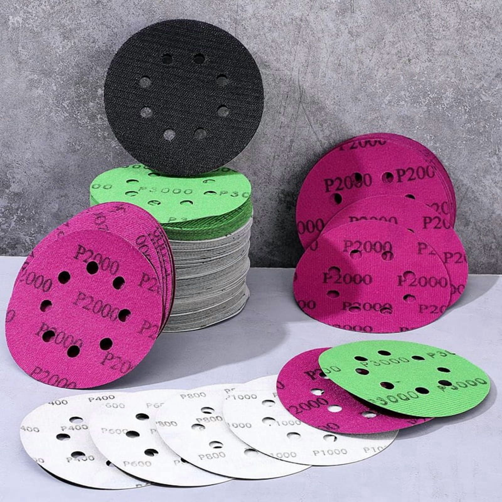 140Pcs 5 Inch Wet Dry Sanding Discs, Hook and Loop Sandpaper 8 Holes Orbital Sandpaper for Orbital Sander