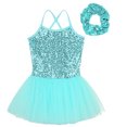 thumbnail image 2 of iiniim Girls Kids Sequined Ballet Dance Leotard with Hair Band Outfits Ballerina Princess Tutu Dress Turquoise S, 2 of 7