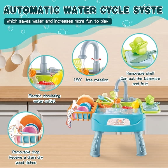 Electric Kids Play Sink with Real Running Water, Montessori Learning Dishwasher Toy Set for Toddlers