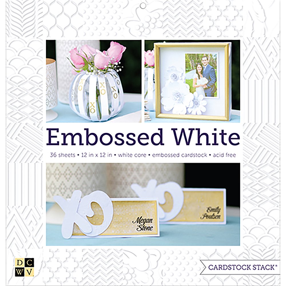 DCWV SingleSided Cardstock Stack 12"X12" 36/PkgEmbossed White Solid
