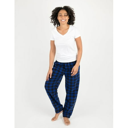 Leveret Womens Fleece Pants Black & Navy Plaid Small