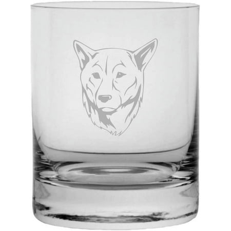 

Kishu Dog Themed Etched 11oz Crystal Rocks Whisky Glass