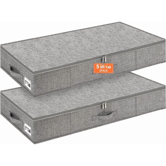 5 inch High Sturdy Low Profile Under Bed Storage, 2 Pack, Grey