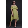 thumbnail image 3 of Bimba Green Leaves Print Womens Chic Style Cold Shoulder Shift Dress Summer Tunic - X-Small, 3 of 6