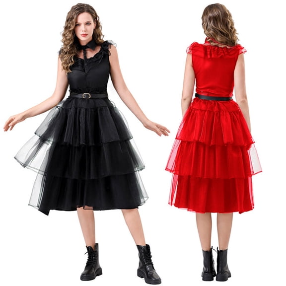 Classic Black Gothic Tunic Adams Black Dress – Elegant Victorian-Style Costume Family Prom Dress