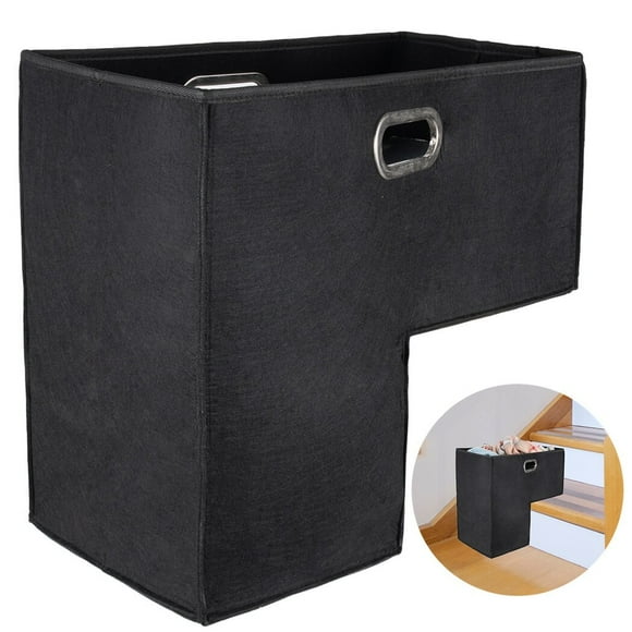 Foldable Felt Stair Basket for 16” Stairs, Large Staircase Baskets With Metal Handles, Stairlift Basket for Wooden Stairs, Storage Organizer, Home Decor, Black