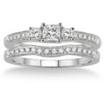 thumbnail image 2 of 1.00 Carat Antique Three Stone Bridal Set with Princess Cut Diamond in 10k White Gold, 2 of 2