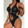 thumbnail image 3 of Conjunto de Bikini con cuello Halter de Metal para mujer, bañador Sexy de cintura baja con Tanga, traje de baño de 2 piezas de Color sólido, ropa de playa, 3 of 5