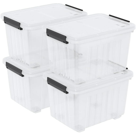 50 Quart Large Plastic Storage Box with Wheels, Latching Box with Lid, Wheeled Storage Bin, 4 Packs