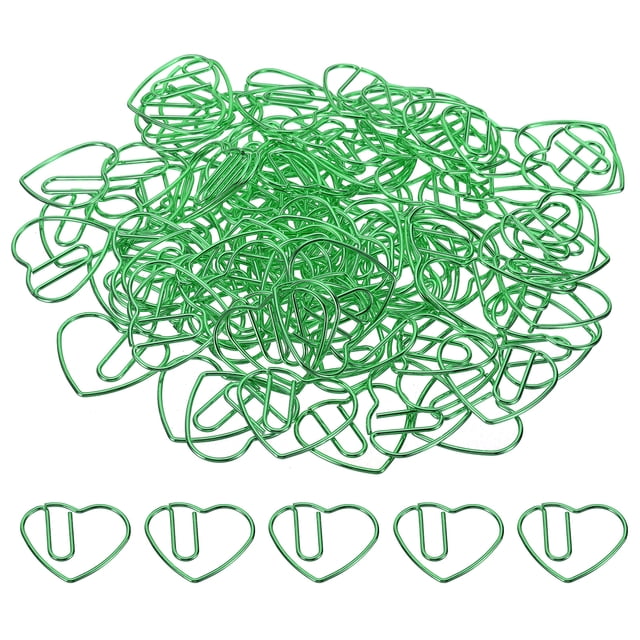 Unique Bargains 1 Paper Clip Heart-Shaped Cute Decorative Fun Clips Bookmarks 1.1 Inch Green, Pack of 100