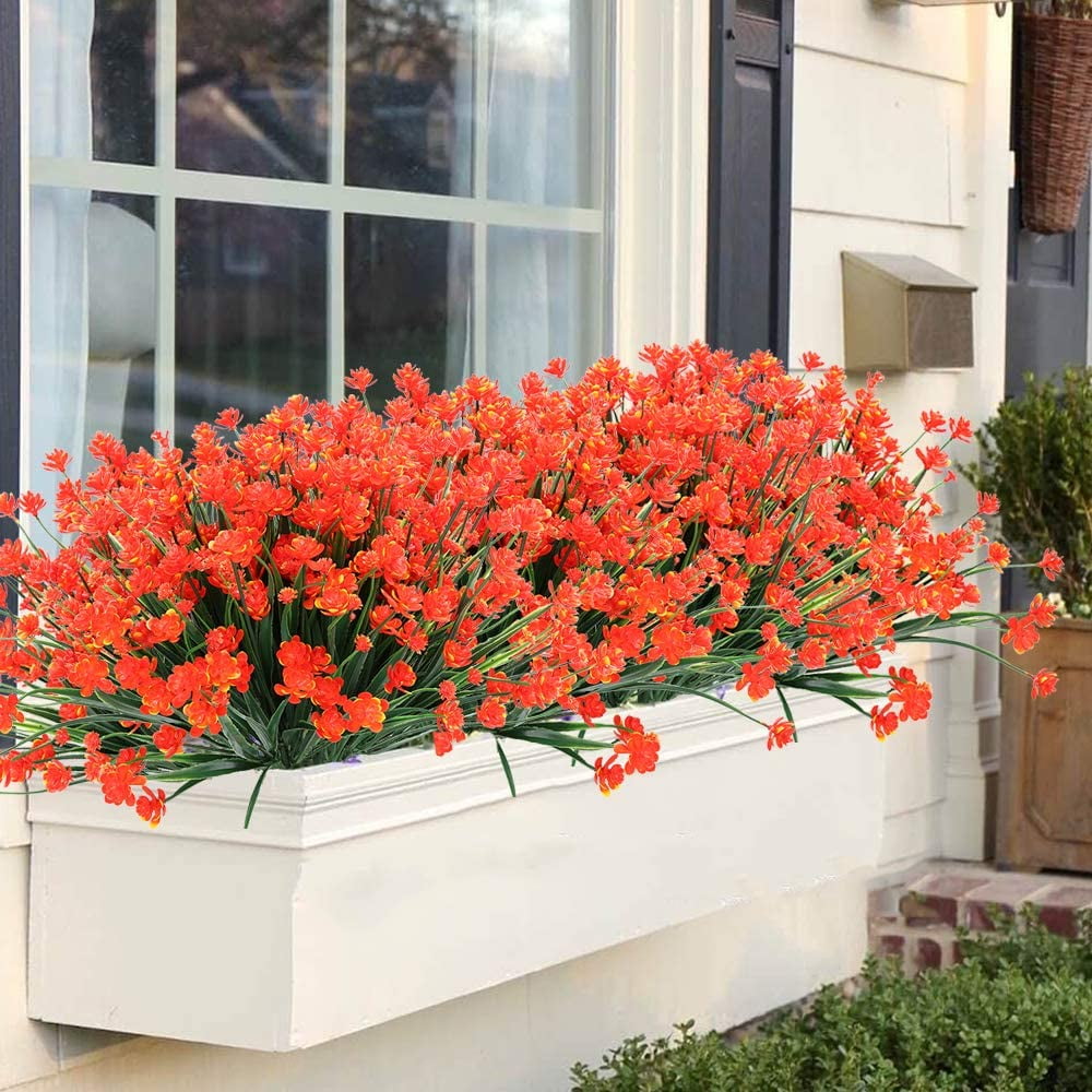 Artificial Outdoor Flowers, Fake UV Resistant Foliage Greenery Faux Plants Shrubs Plastic Bushes for Indoor Outside Hanging Planter Wedding Farmhouse Decor (Pink)