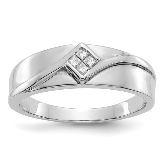 14K White Gold Ring Band Men's Diamond Square