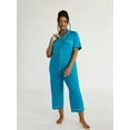 thumbnail image 2 of Joyspun Women's Knit Notch Collar Top and Capri Pants Pajama Set, 2-Piece, Sizes S to 3X, 2 of 5