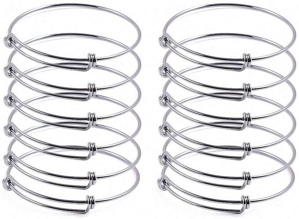 ZX Jewelry 6pcs Womens Expandable Blank Bangle Adjustable Wire Bracelet for Jewelry Making 2.4inch