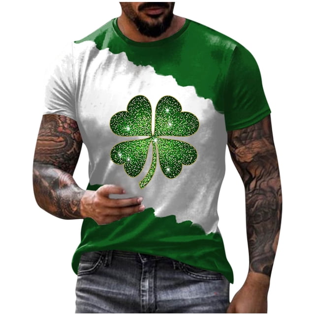 Camisetas Casuales Cuello Redondo Día de San Patricio Impresión Suéter, Manga Corta Blusa Deportiva para Hombres