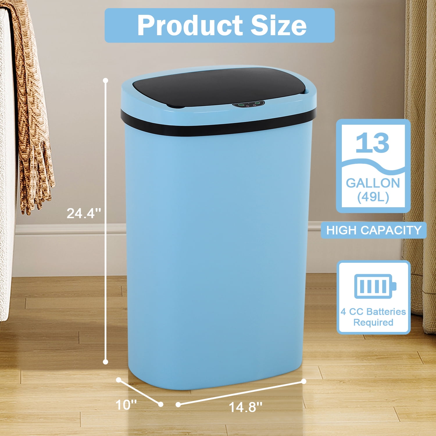 NiamVelo Kitchen Trash Can  with Lid, 13 Gallon Garbage Can Automatic Trash Can  for Bedroom Bathroom Home Office,Blue