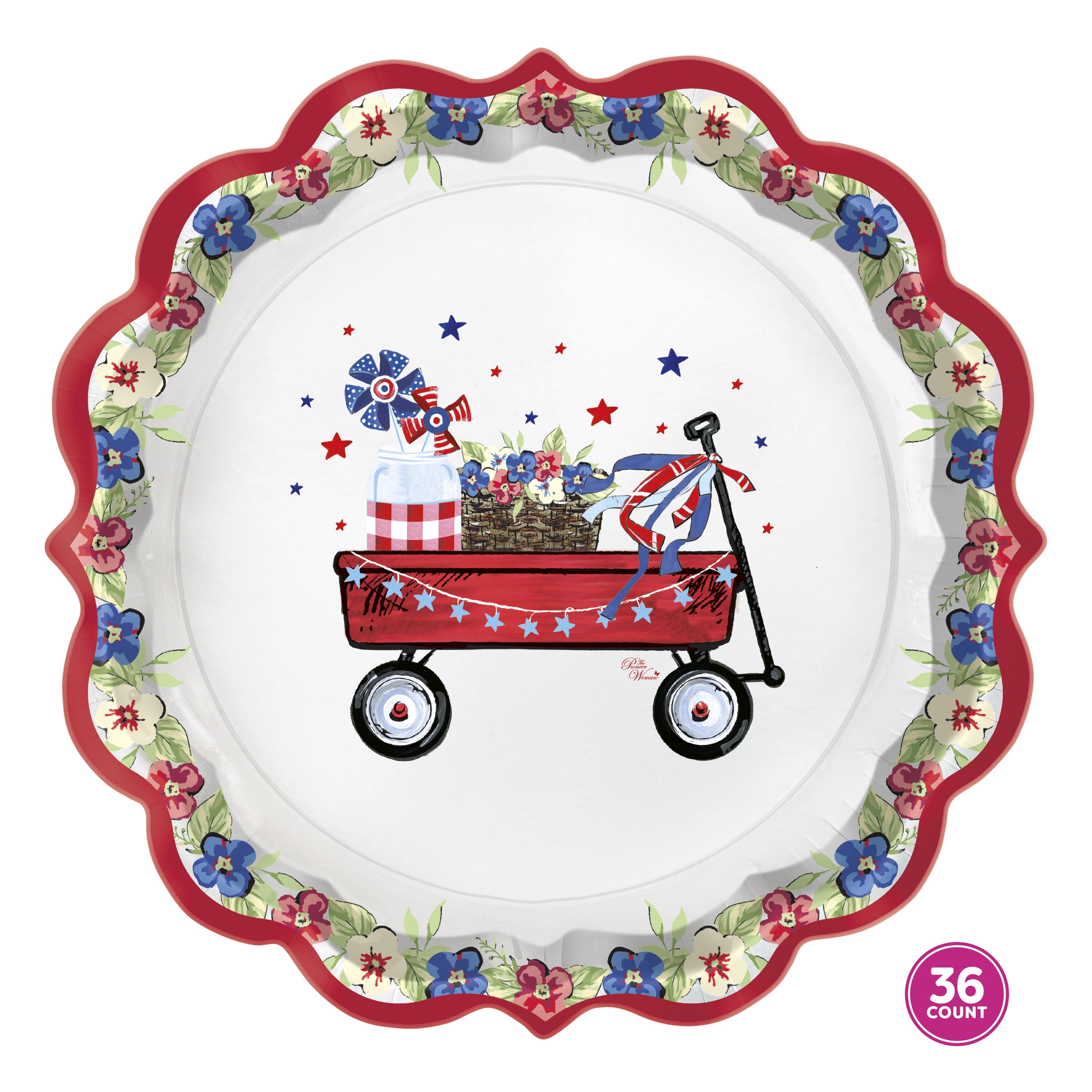 Pioneer Woman Red White and Blue Wagon Patriotic Paper Dessert Plates