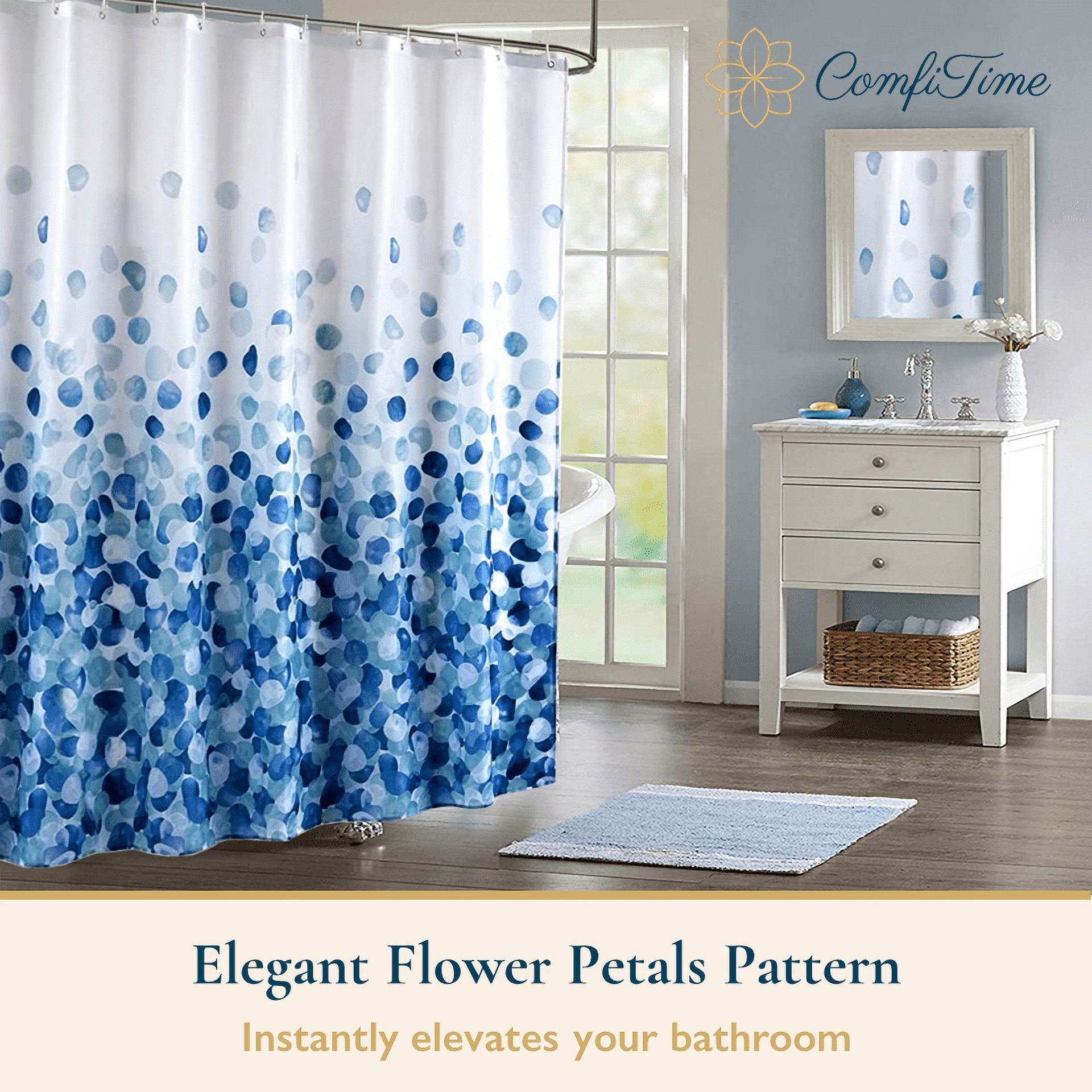 ComfiTime Shower Curtain, Waterproof Floral, 72" x 72", Blue photo 2