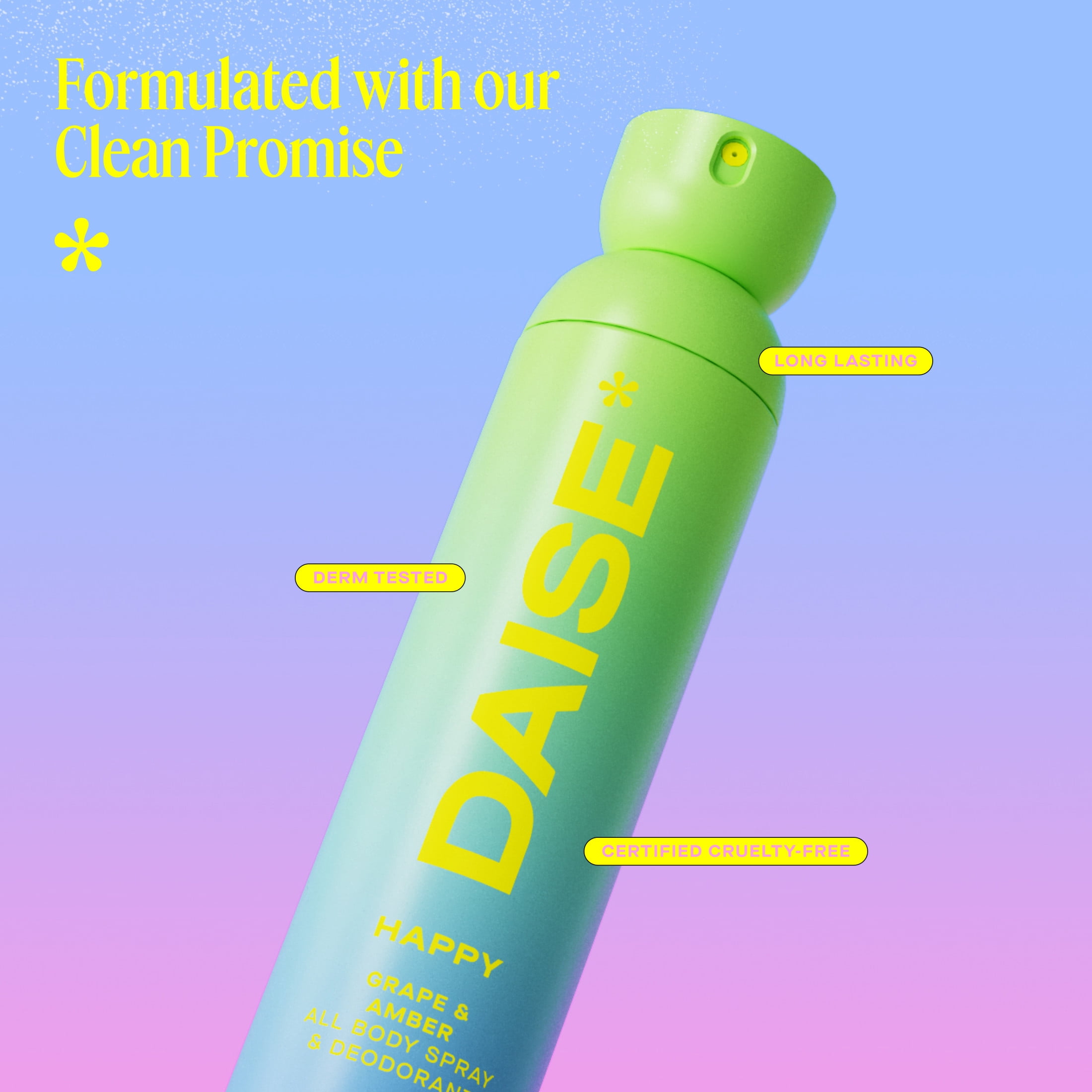 DAISE Spray et déodorant pour tout le corps Happy Daise en raisin et ambre pour une fraîcheur de 24 heures, 3.5 oz/120 mL