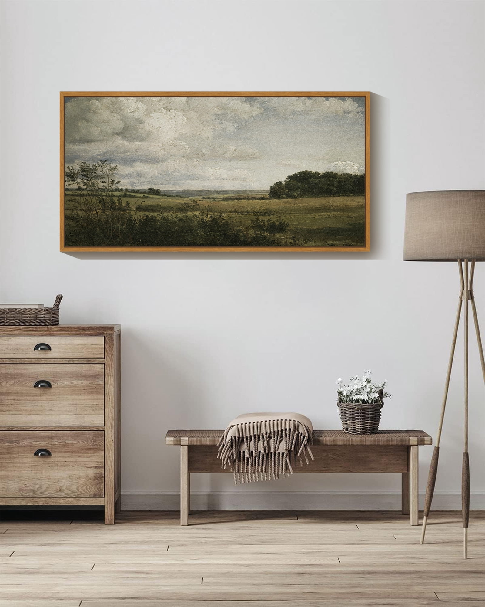 Drsoum 20x40in Natural Framed Vintage Landscape Large Canvas Wall Art Grassland Classic Painting Modern Farmhouse Hallways Dining Rooms Bedroom Living Rooms Decor