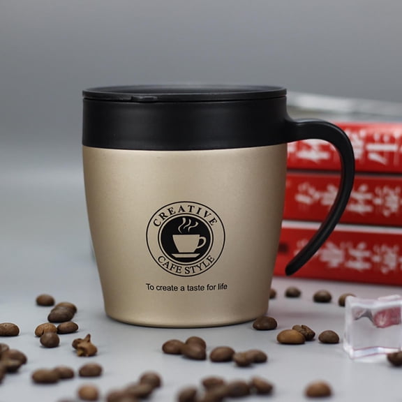 AuroraX Insulated Coffee Mugs with Lids and Handle Stainless Steel Travel Warmer 12 Oz Coffee Mug Funny Cute Novelty Cup Birthday Gifts for Women Men Office Coworkers(Gold)