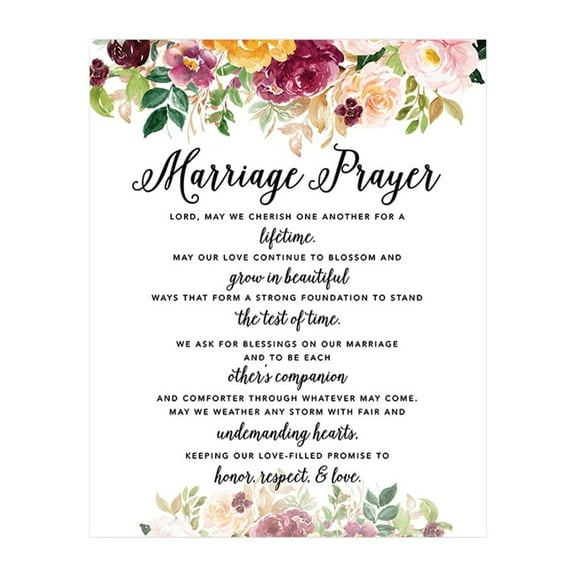 Koyal Wholesale Marriage Prayer Canvas Wall Art Decor, Watercolor Fall Marsala Floral Design, Wedding Registry Ideas