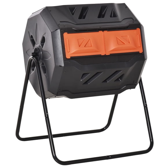 Composteur à Double Chambre Orange - Bac à Compost Rotatif Extérieur de 42,3 Gallons avec Ventilation et Portes Coulissantes - Parfait pour les Jardins Arrière et l'Utilisation sur Patio