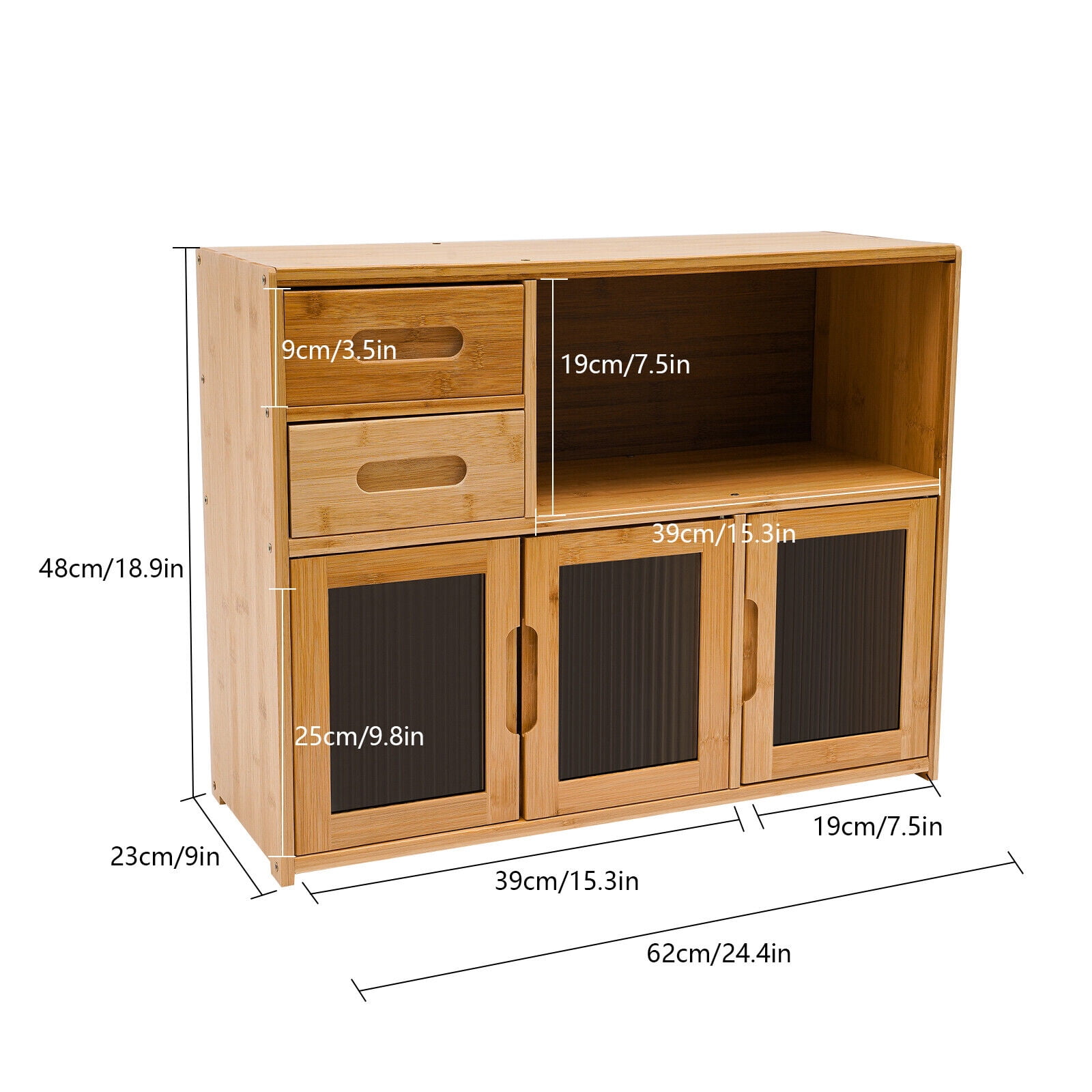 Bamboo Countertop Shelf Storage Cabinet Shelf Kitchen Pantry Sideboard with 2 Drawers