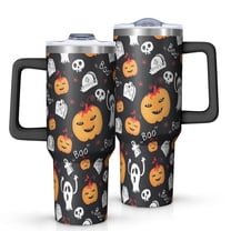 Halloween Ghost Pumpkin Medley Pattern Tumbler with Handle and Lid,40oz Double Wall Vacuum Insulated Tumbler,Cups Gift for Women and Men