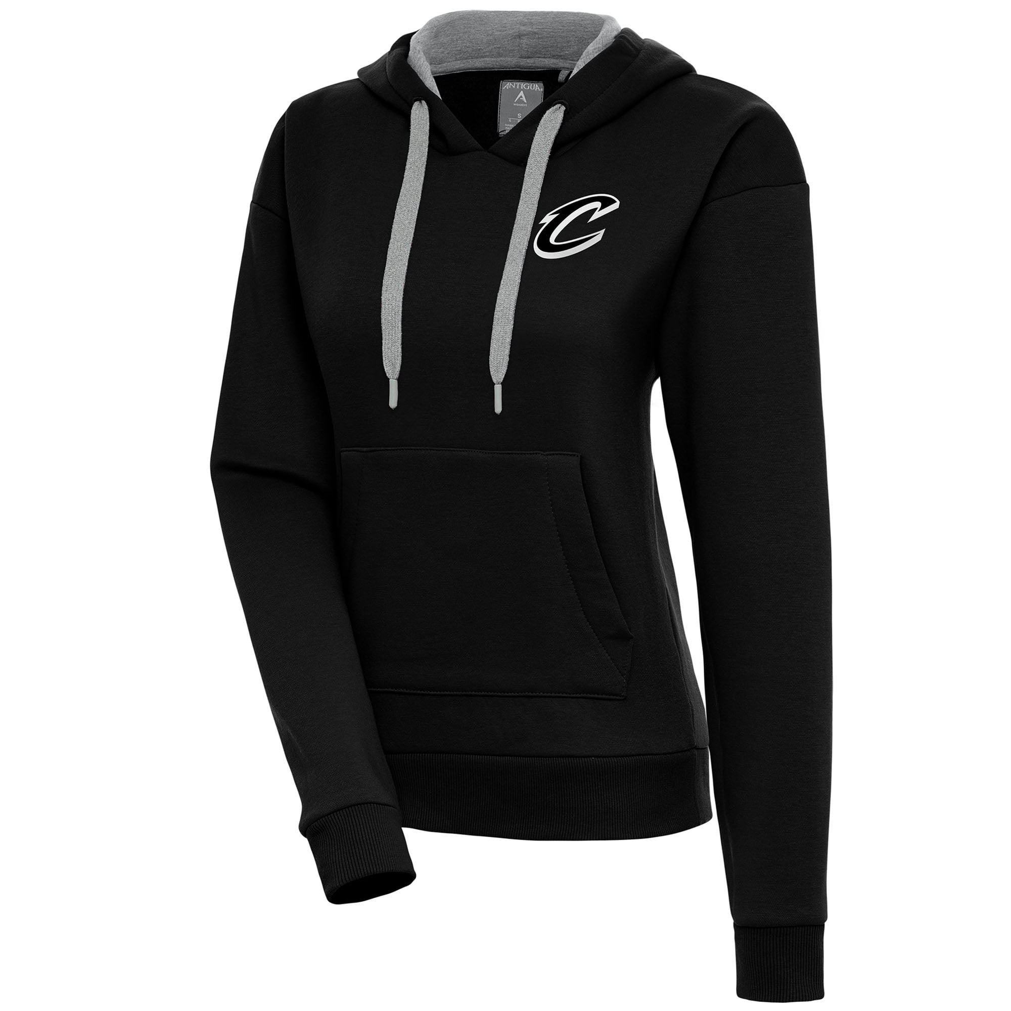 Women's Antigua Black Cleveland Cavaliers Brushed Metallic Victory Pullover Hoodie