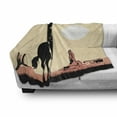 thumbnail image 3 of Western Soft Flannel Fleece Blanket, Image Art of Cowboy Riding Horse Towards Sunset in Wild West Desert Hero, Cozy Plush for Indoor and Outdoor Use, 50" x 70", Yellow Orange Black, by Ambesonne, 3 of 6