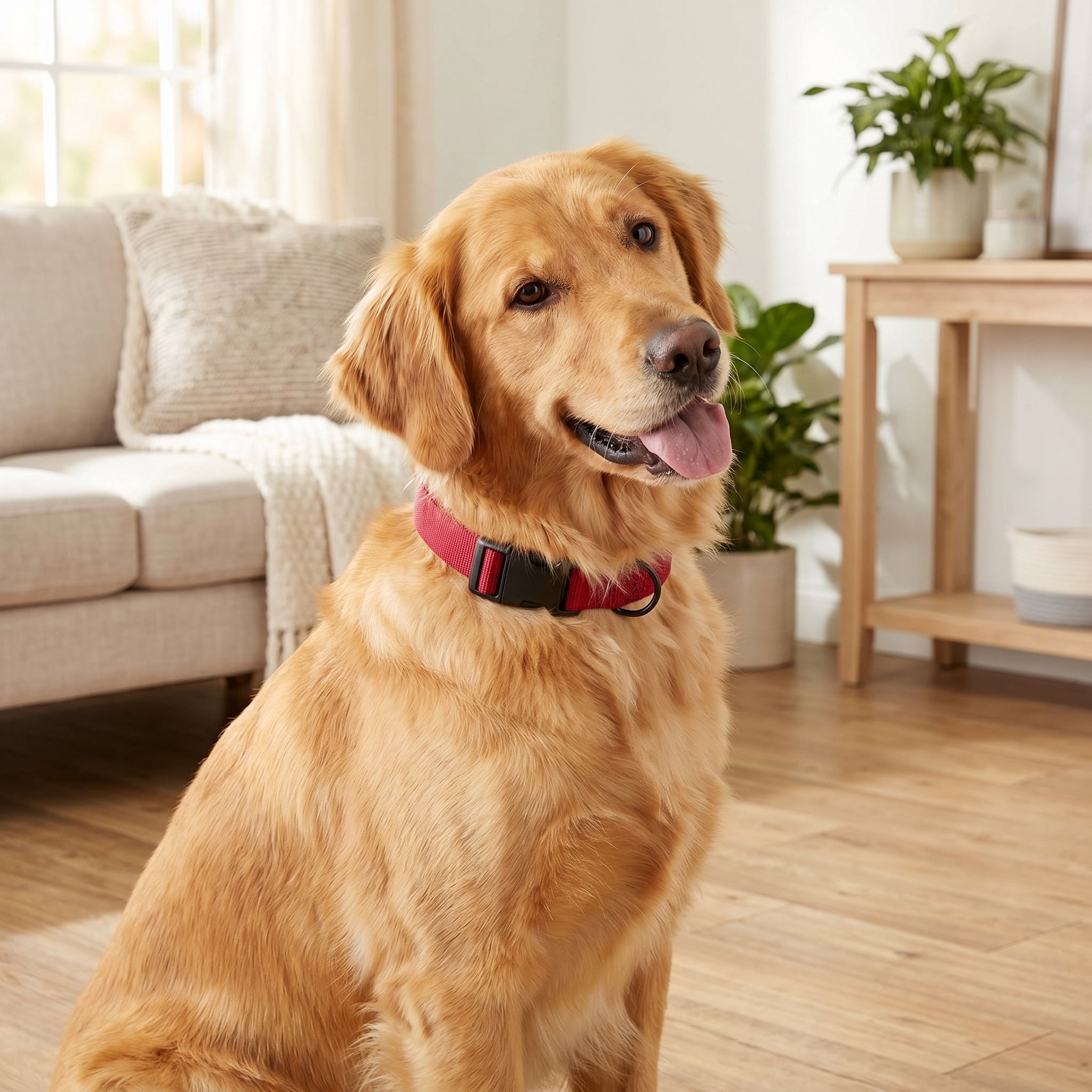 Vibrant Life Solid Polyester Adjustable Dog Collar, Red, L