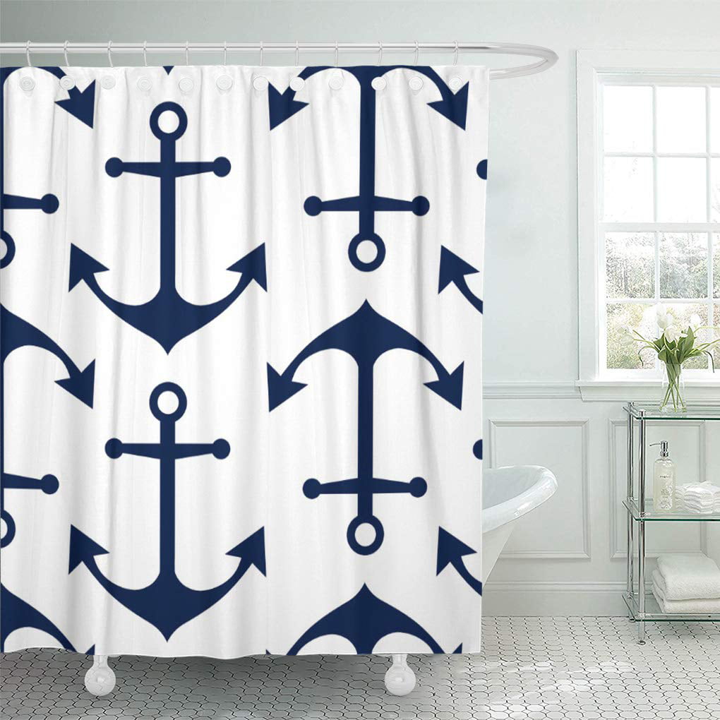 Creative Bath Nautical Sail Blue Fabric Shower Curtain Knots Anchor Sailboat NEW 