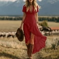thumbnail image 2 of Boho Dresses for Women Summer V Neck Short Sleeve Ruffled Long Dress Plus Size Fashion Casual Maxi Sundresses, 2 of 6