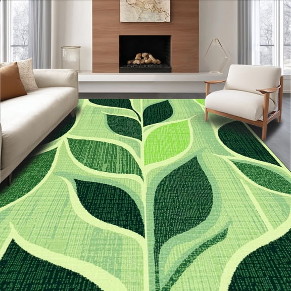 ODIKA 4'x6' Machine Washable Non-Slip Area Rug, Lush Meadow Inspired Abstract Geometric with Motifs High Traffic Rug, Green, 144066