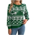 thumbnail image 2 of Suéter de cuello redondo para mujer, estampado navideño, cuello redondo, manga larga, suéter de punto, blusa para mujer, blusa de poliéster, 2 of 7