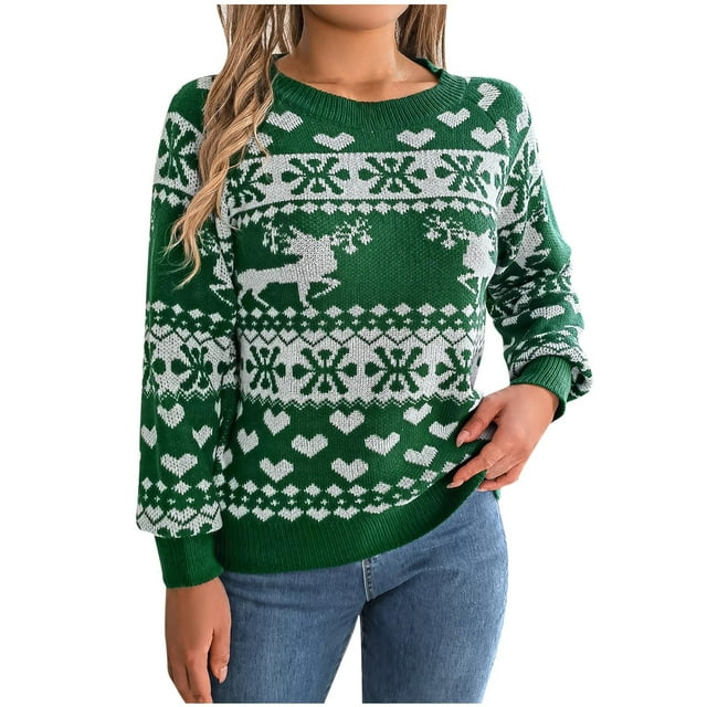 Pisexur Pulls de Noël Moches pour Femmes Mode Automne Imprimé Noël Tricot Décontracté Col Rond Manches Longues