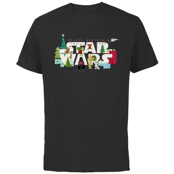 Star Wars Christmas Logo Holiday Celebration - Short Sleeve Cotton T-Shirt for Adults - Customized-Black