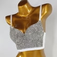 thumbnail image 3 of Women Glitter Diamond Rhinestone Push Up Bra Bustier Underwire Padded Spaghetti Strap Camisole Sexy Punk Corset Crop Top, 3 of 19