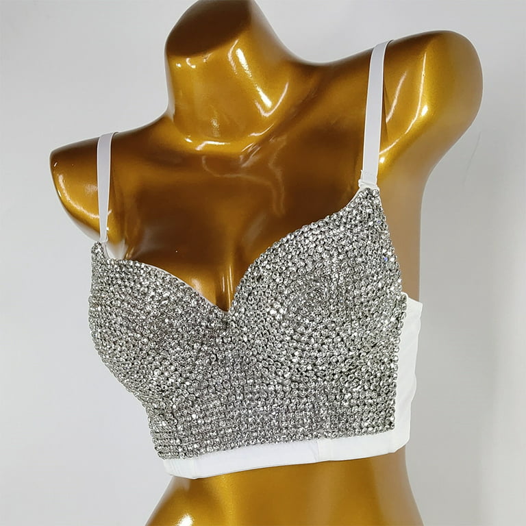 Women's Sexy Push Up Bra With Rhinestone Strap, Lace Edge, And Side Support