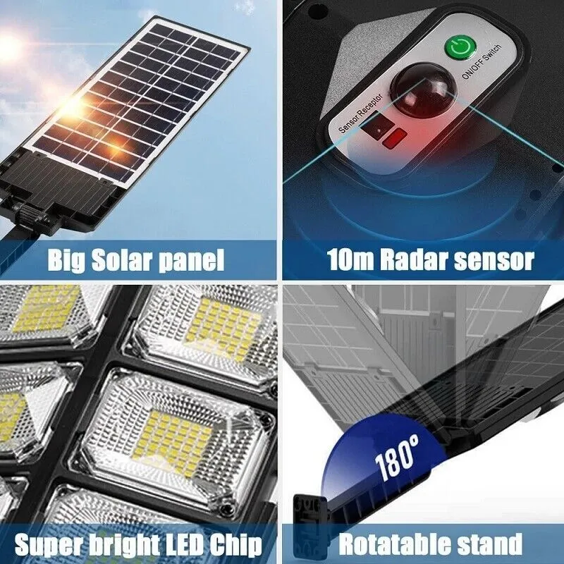 1000000LM Solar Street Lights Outdoor Waterproof, 6500K 504 LEDs with Motion Sensor for Parking Lots, Yards, and Area Lighting - Dusk to Dawn, Solar-Powered
