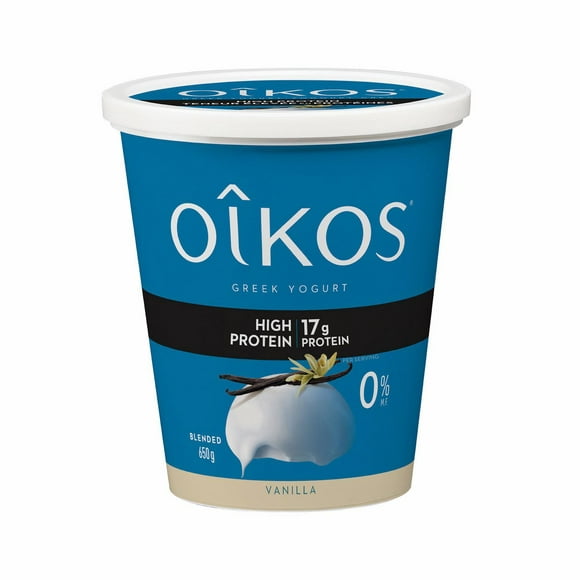 Oikos High Protein Greek Yogurt, Vanilla Flavour, Blended, Value Tub, 650g Greek Yogurt Tub