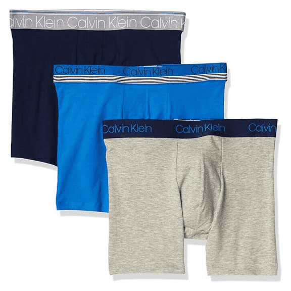 Calvin Klein Men's Boxer Brief 3 Pack, New Navy, Grey Heather, Deep Sky Blue, L