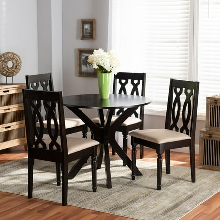 Baxton Studio Callie Modern and Contemporary Sand Fabric Upholstered and Dark Brown Finished Wood 5-Piece Dining Set
