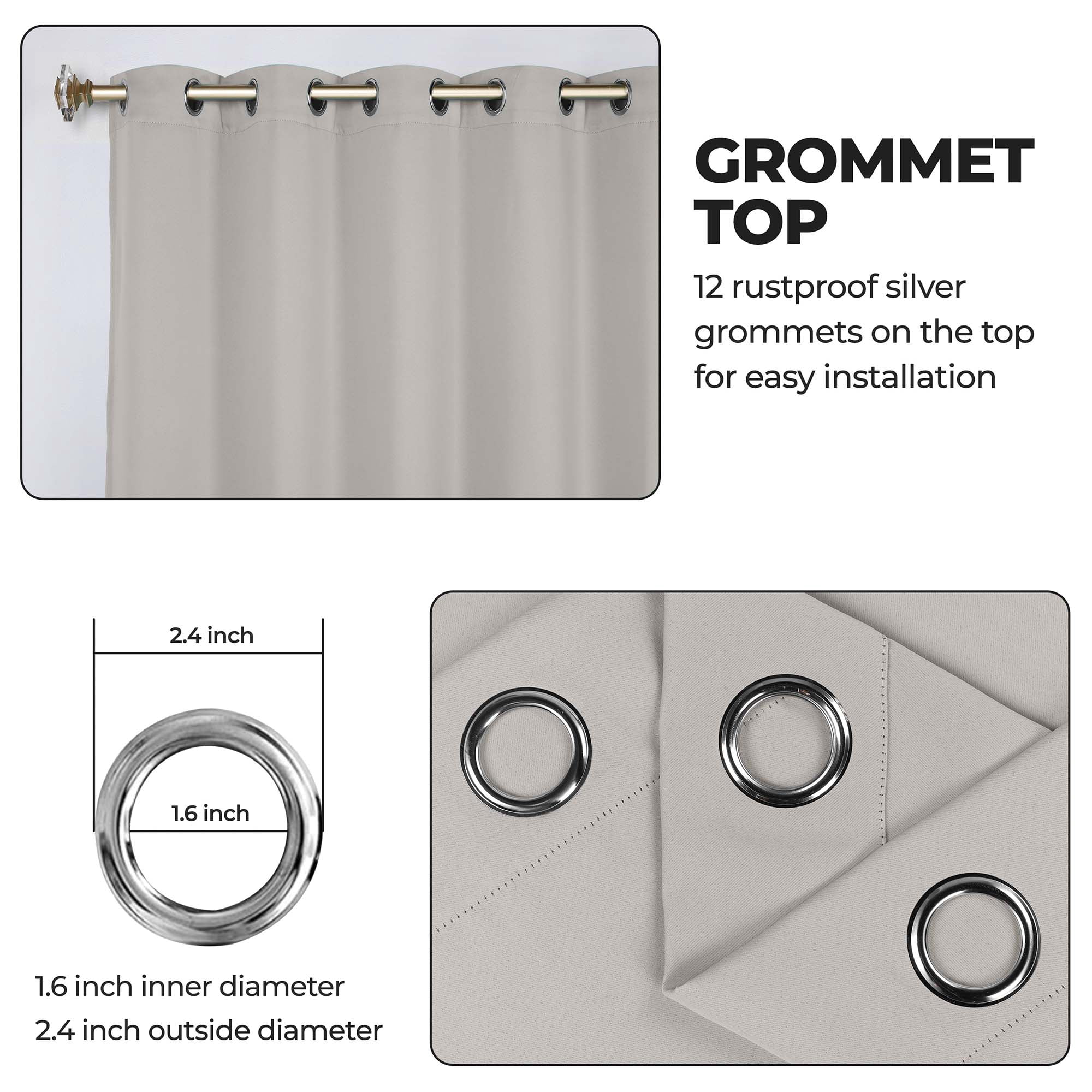 Superior Blackout Solid Light Filtering Grommet Curtain Panel Set, 70" x 96", Chrome