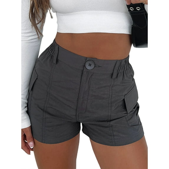 Coduop Womens Casual High Waist Button Zipper Short with Pocket for Casual Daily