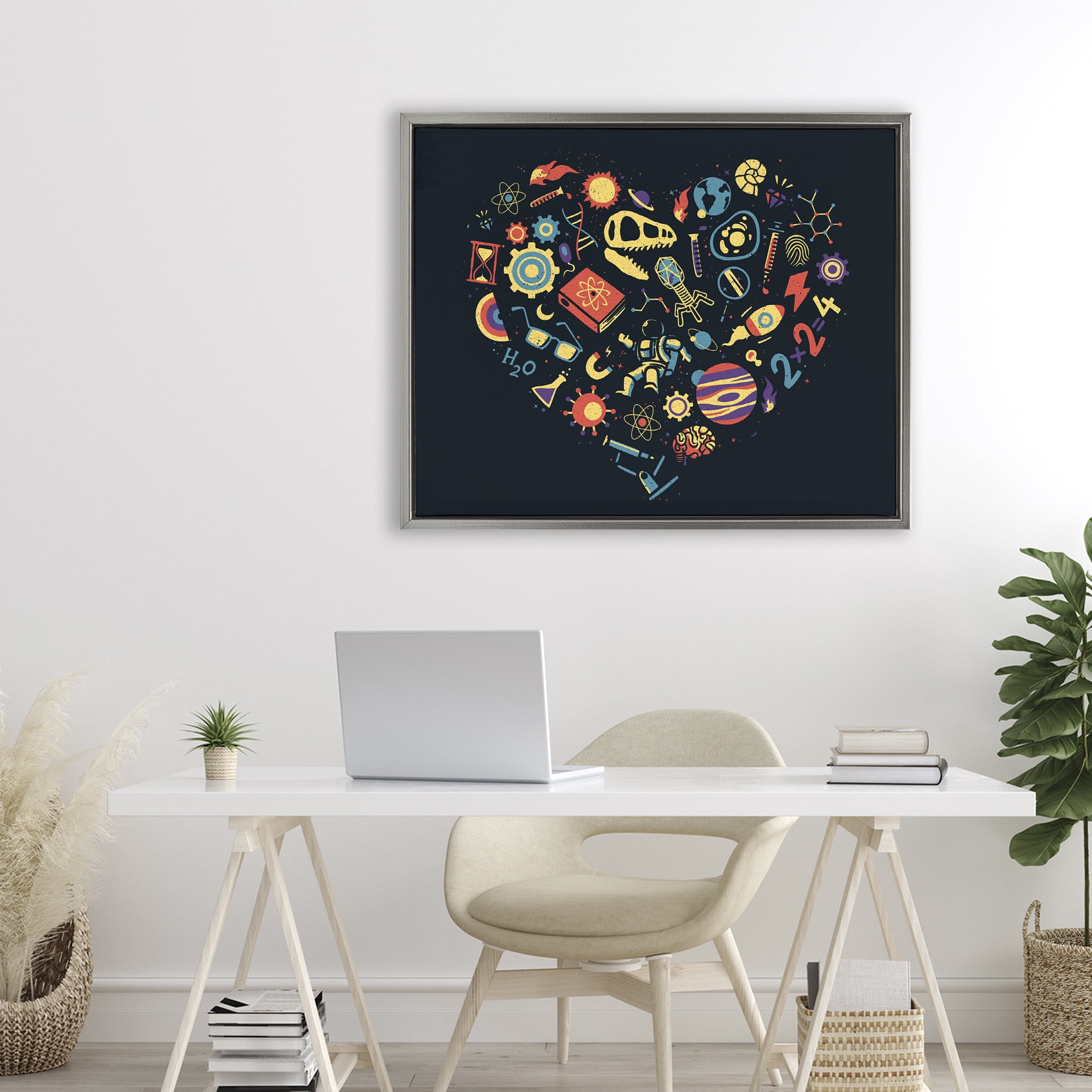 Stupell Industries Retro Science Heart Gray Framed Floater Canvas Wall Art, design by Tobe Fonseca