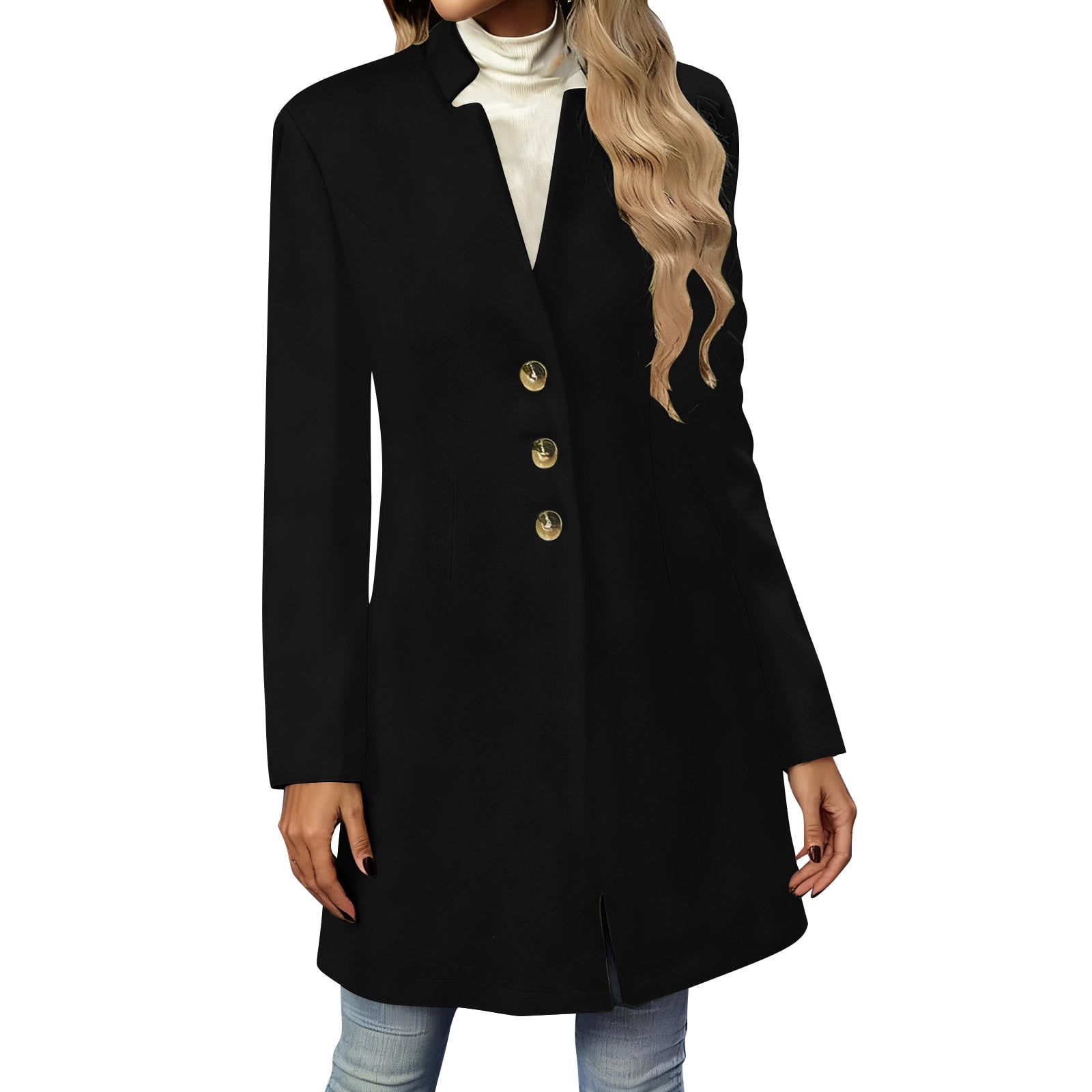 Women's Winter Wool Blend Camel Mid-Long Coat Casual Single-Breasted Lapel Jacket Outwear With Pockets