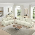 thumbnail image 2 of 2 Pcs Sectional Sofas Set, 3-Seater + Loveseat with Removable Ruffles Pleats Skirts and Wooden Legs, Chenille Cloud Couch Set for Living Room, Beige, 2 of 7