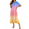thumbnail image 5 of WTOBBY Women's Summer V-Neck Short Sleeve Cotton Linen Gradient Printed Loose Beach Dresses for Vacation Resort and Outdoor Activities,Pink M, 5 of 5